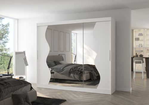Grande armoire de chambre à coucher 3 portes coulissantes blanches et miroir biseauté Kola 250 cm - Photo n°3; ?>