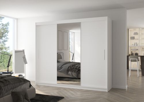 Grande armoire de chambre à coucher 3 portes coulissantes blanches et miroir Dany 250 cm - Photo n°2; ?>