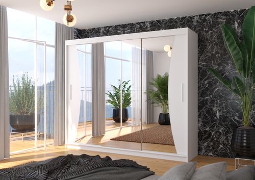 Grande armoire de chambre à coucher 3 portes coulissantes blanches et miroir Douko 250 cm - Photo n°2; ?>