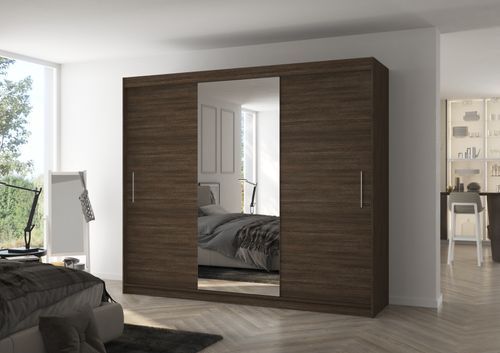Grande armoire de chambre à coucher 3 portes coulissantes marron et miroir Dany 250 cm - Photo n°2; ?>