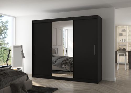 Grande armoire de chambre à coucher 3 portes coulissantes noir et miroir Dany 250 cm - Photo n°2; ?>