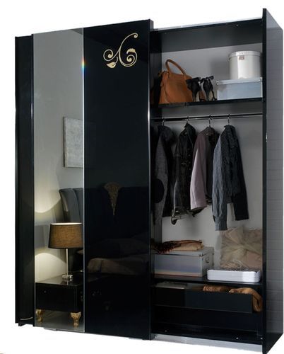 Grande armoire de chambre design 3 portes coulissantes bois laqué noir et doré Jade 270 cm - Photo n°2; ?>