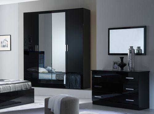 Grande armoire de chambre design 6 portes battantes bois laqué noir Turin 272 cm - Photo n°2; ?>