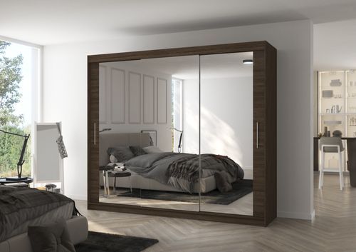 Grande armoire de chambre moderne 3 portes coulissantes marron et miroir Douko 250 cm - Photo n°2; ?>