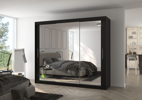 Grande armoire de chambre moderne 3 portes coulissantes noir et miroir Douko 250 cm - Photo n°3; ?>