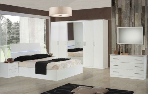 Grande armoire de chambre moderne 6 portes battantes bois blanc laqué et miroir Mona 272 cm - Photo n°2; ?>