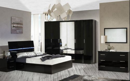 Grande armoire moderne 6 portes bois noir laqué et miroir Mona 272 cm - Photo n°2; ?>