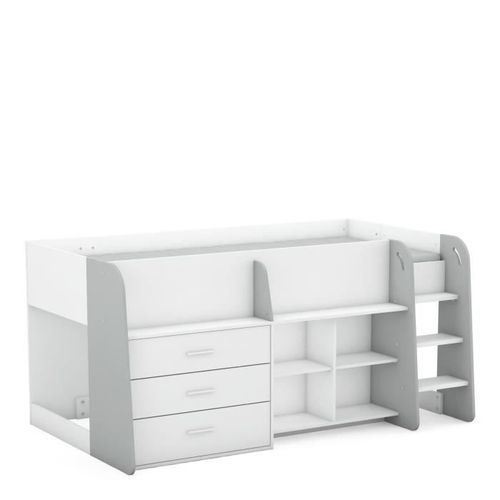 HAPPY Lit combiné junior 90x200 cm - Blanc Mat et gris clair - L 203,4 x H 97,8 x P 120,5 cm - Photo n°3; ?>