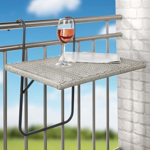 HI Table de balcon pliante avec dessus en osier 60x40 cm gris - Photo n°2; ?>