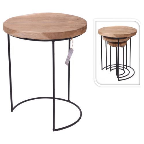 Home&Styling Ensemble de table d'appoint 3 pcs Teck et métal 2 - Photo n°2; ?>