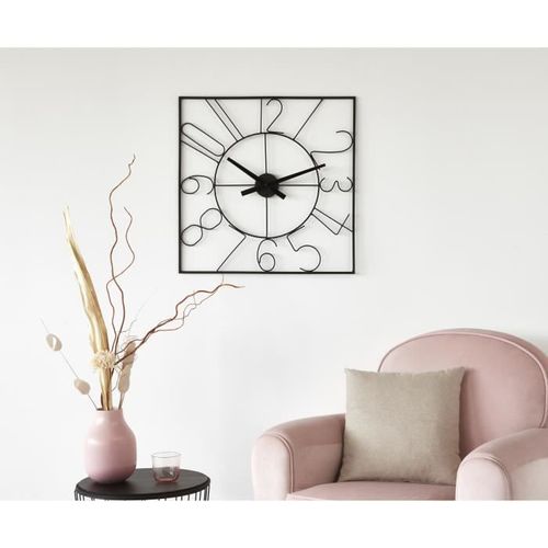 Horloge carré - Métal - 60 x 60 x épaisseur 4,5 cm - Noir - Photo n°2; ?>