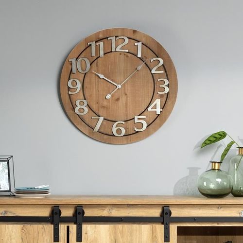 Horloge MDF et Métal Hailey - Ø68 cm - Marron - Photo n°2; ?>