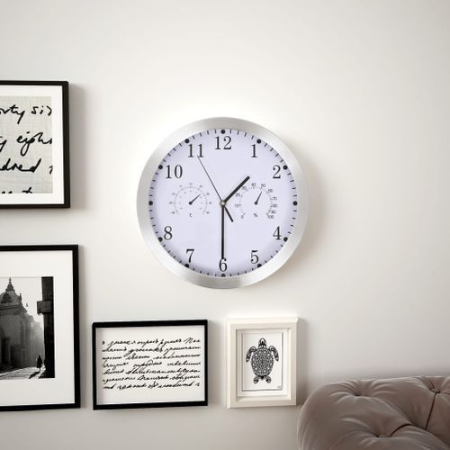 Horloge murale à quartz Hygromètre et thermomètre 30 cm Blanc - Photo n°2; ?>