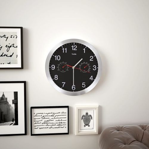 Horloge murale à quartz Hygromètre et thermomètre 30 cm Noir - Photo n°2; ?>