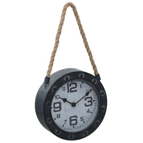 Horloge murale avec corde Noir 20 cm Métal et MDF - Photo n°2; ?>