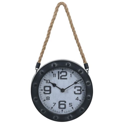 Horloge murale avec corde Noir 20 cm Métal et MDF - Photo n°3; ?>
