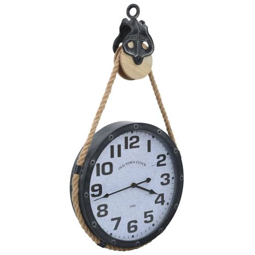 Horloge murale avec corde Noir et marron 40x8x82 cm Fer et MDF - Photo n°2; ?>