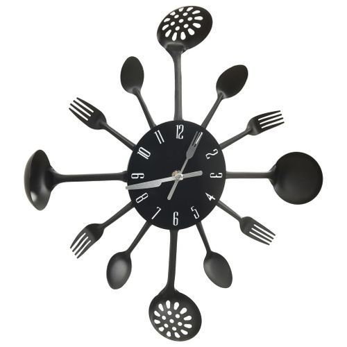 Horloge murale et cuillère avec fourchette Noir 40 cm Aluminium - Photo n°3; ?>