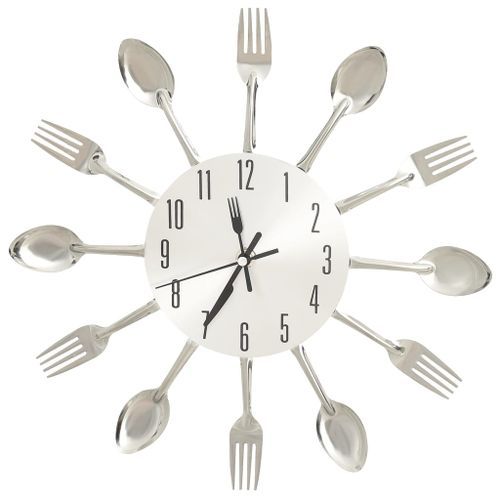 Horloge murale et cuillère et fourchette Argenté 31cm Aluminium - Photo n°2; ?>