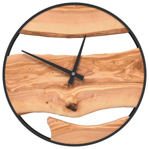 Horloge murale marron Ø35 cm fer et bois d'olivier - Photo n°2; ?>