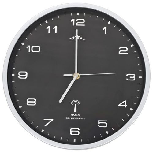 Horloge murale radioguidée avec mouvement à quartz 31 cm Noir - Photo n°3; ?>
