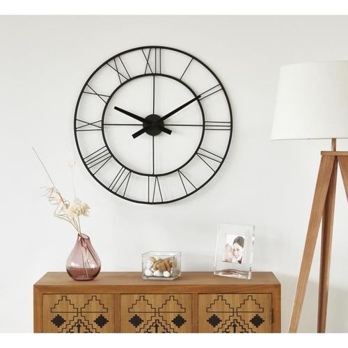 Horloge ronde - Métal - Ø 60 x épaisseur 3 cm - Noir - Photo n°2; ?>