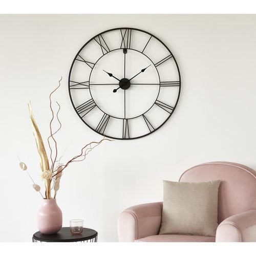 Horloge ronde - Métal - Ø 80 x épaisseur 3,5 cm - Noir - Photo n°2; ?>