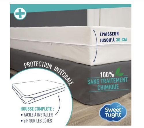 Housse intégrale de matelas anti-punaise de lit - Fermeture à glissière - Photo n°2; ?>