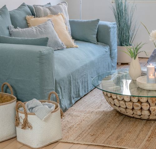 Housse Pour Canapé En Lin Bleu Jean Manou 220 X 105 Cm 9 Housse pour canapé en lin bleu jean Manou 220 x 105 cm - Photo n°3; ?>