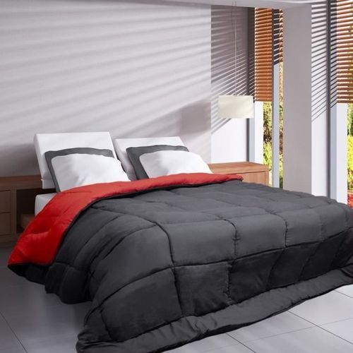 HUDSON Couette légere Microfibre 200g/m² 140x200cm Gris & Rouge - Photo n°2; ?>