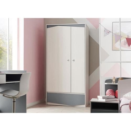IGLOO Armoire de chambre enfant - 2 Portes et 1 Tiroir - Décor Chene Clair/Gris - L97,6 x P55 x H192 cm - Photo n°2; ?>