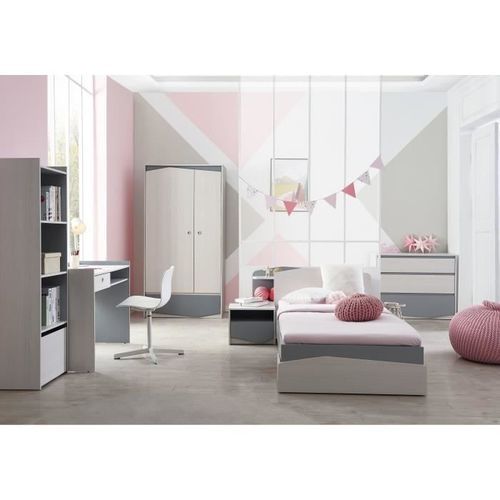 IGLOO Armoire de chambre enfant - 2 Portes et 1 Tiroir - Décor Chene Clair/Gris - L97,6 x P55 x H192 cm - Photo n°3; ?>