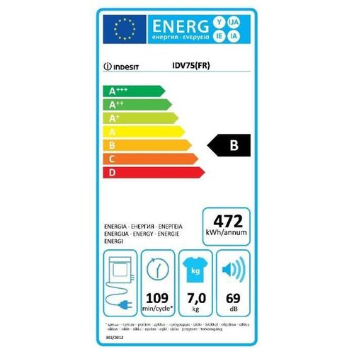 INDESIT IDV75(FR) - Seche linge frontal - 7 kg - Classe énergétique B - Photo n°2; ?>