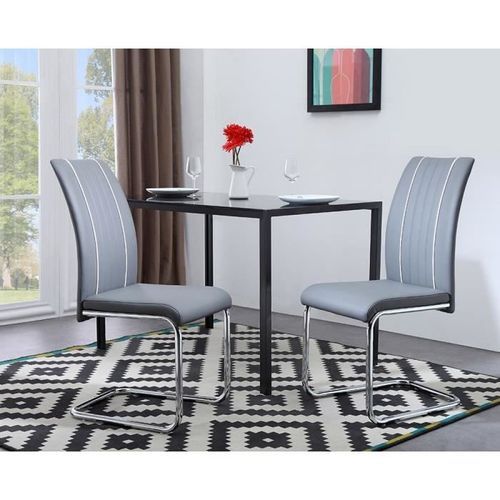 INES Lot de 2 chaises de salle a manger - Simili gris - Contemporain - L 43 x P 59 cm - Photo n°2; ?>