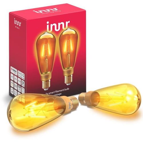 INNR Ampoule connectée E27 - ZigBee 3.0 - Pack de 2 ampoules Vintage filament - 2200K - Edison Intensité réglable. - Photo n°2; ?>