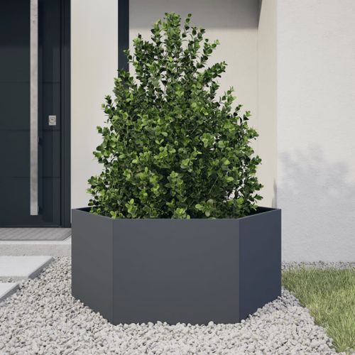 Jardinière anthracite hexagone 104x90x45 cm acier - Photo n°2; ?>