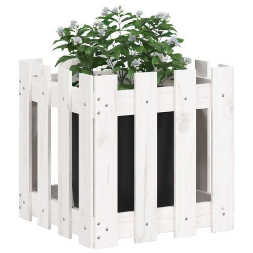 Jardinière avec design de clôture blanc 40x40x40 cm pin massif - Photo n°3; ?>
