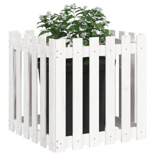 Jardinière avec design de clôture blanc 60x60x60 cm pin massif - Photo n°3; ?>