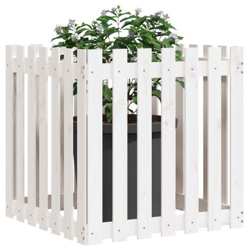 Jardinière avec design de clôture blanc 70x70x70 cm pin massif - Photo n°3; ?>