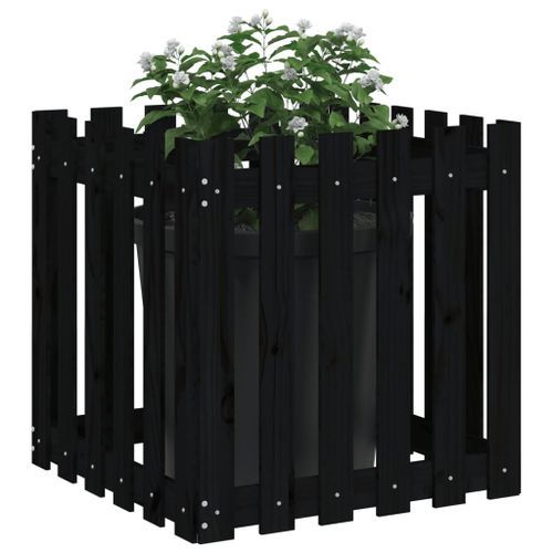 Jardinière avec design de clôture noir 60x60x60 cm pin massif - Photo n°3; ?>