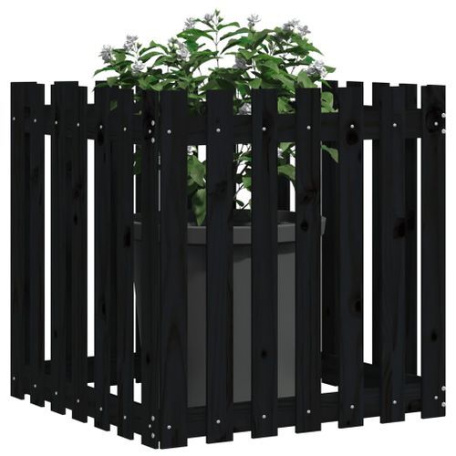 Jardinière avec design de clôture noir 70x70x70 cm pin massif - Photo n°3; ?>