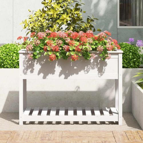 Jardinière avec étagère Blanc 111,5x54x81 cm Bois massif de pin - Photo n°3; ?>