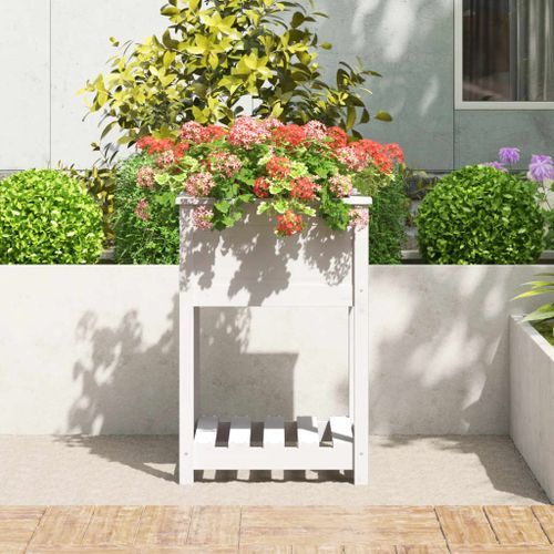 Jardinière avec étagère Blanc 54x54x81 cm Bois massif de pin - Photo n°3; ?>