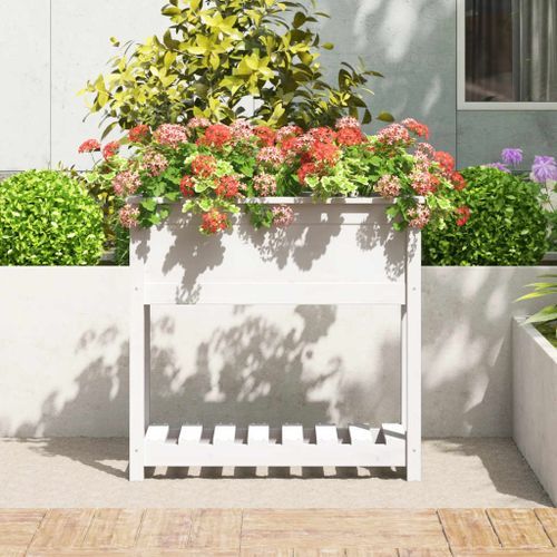 Jardinière avec étagère Blanc 82,5x34,5x81cm Bois massif de pin - Photo n°3; ?>