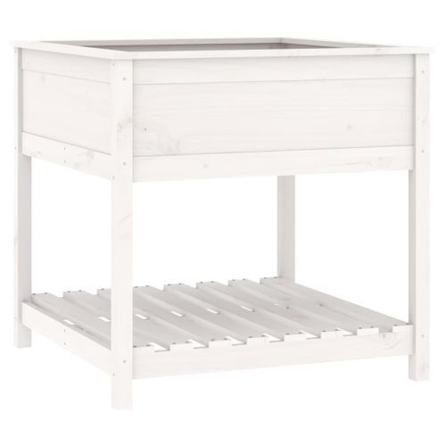 Jardinière avec étagère Blanc 82,5x82,5x81cm Bois massif de pin - Photo n°2; ?>