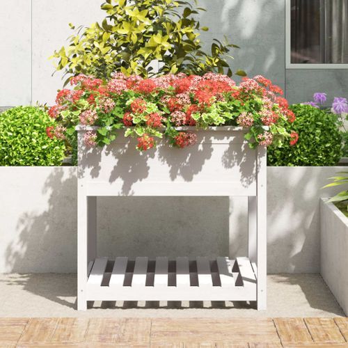 Jardinière avec étagère Blanc 82,5x82,5x81cm Bois massif de pin - Photo n°3; ?>