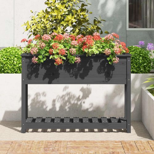 Jardinière avec étagère Gris 111,5x34,5x81cm Bois massif de pin - Photo n°3; ?>