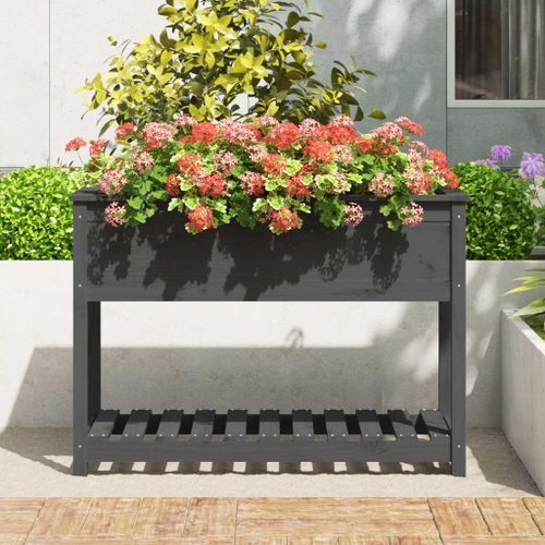 Jardinière avec étagère Gris 111,5x54x81 cm Bois massif de pin - Photo n°3; ?>