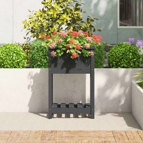 Jardinière avec étagère Gris 54x34,5x81 cm Bois massif de pin - Photo n°3; ?>