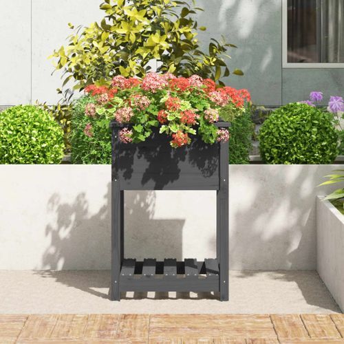 Jardinière avec étagère Gris 54x54x81 cm Bois massif de pin - Photo n°3; ?>